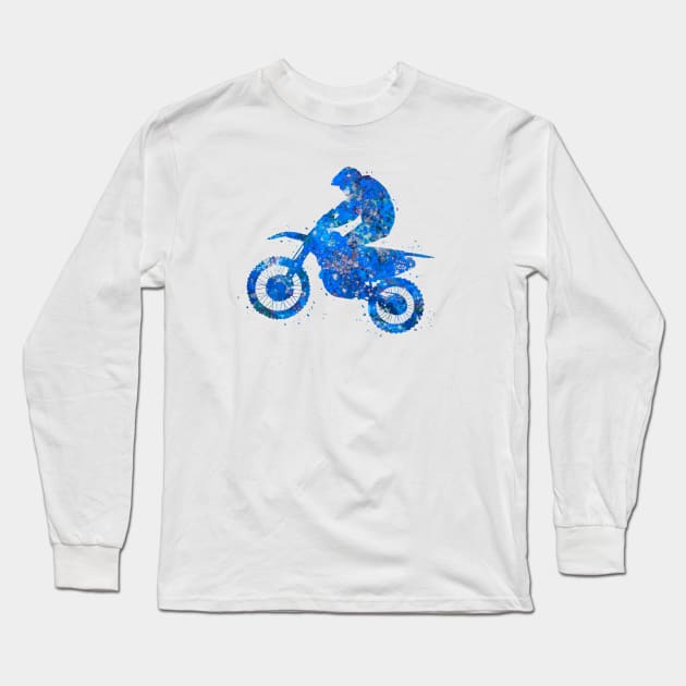 Motocross dirt bike blue art Long Sleeve T-Shirt by Yahya Art